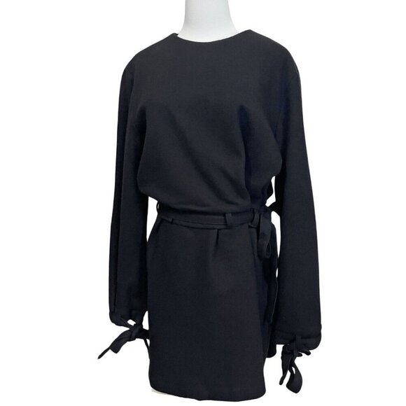 NWT ROCKET X LUNCH BLACK WOOL BLEND FELT BELTED BLOUSON DRESS - S - Picture 1 of 16